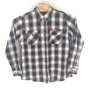 Dixxon Shirt Womens Large Ross Alley Black White Plaid Bamboo Long Sleeve